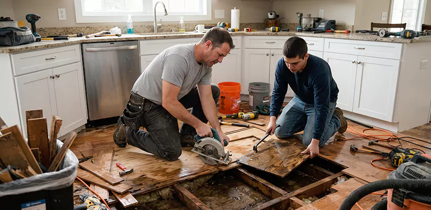 Kitchen Floor Water Damage Repair in Murrieta